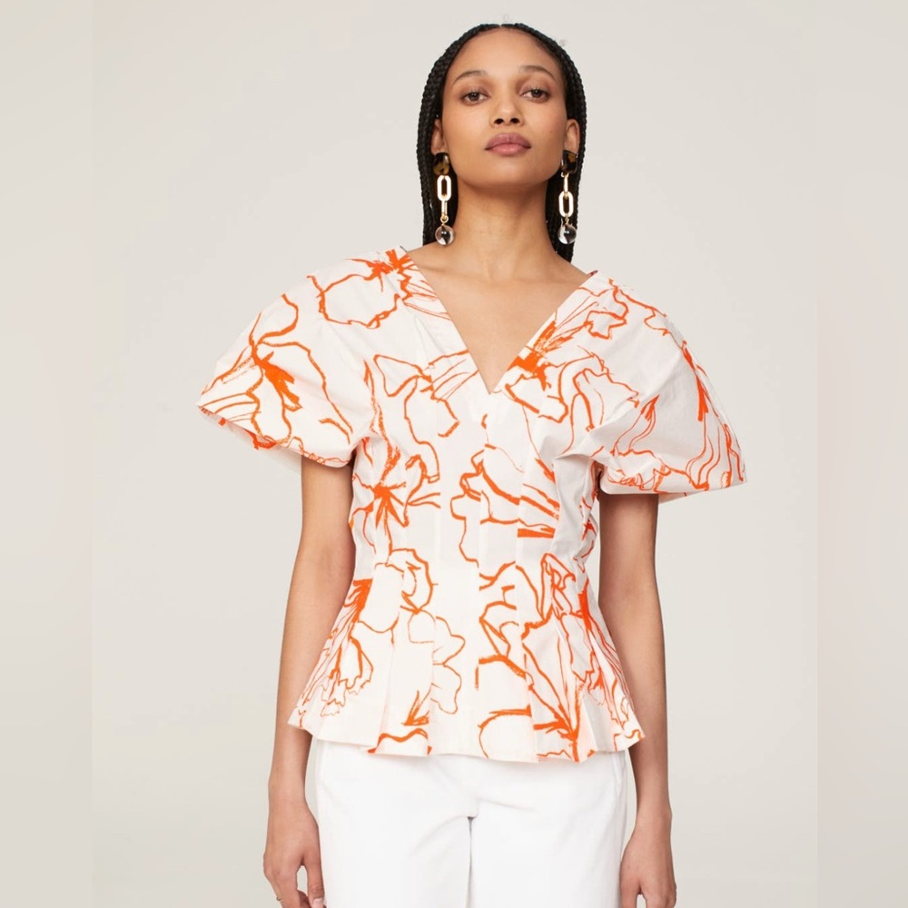 White and Orange Floral Eudon Choi Blouse